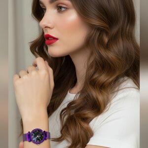 Buckle Magnetic Mesh Belt Diamond Quartz Watch